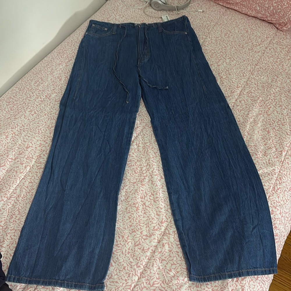 Zara Blue Wide-Leg Pants Medium